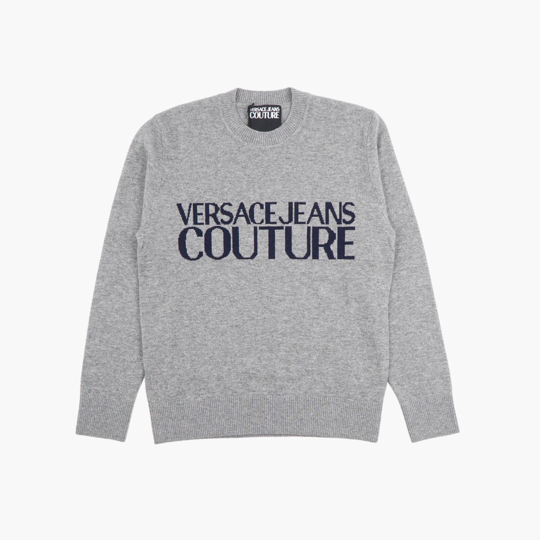 Versace Jeans Couture Grey-Navy Sweater with Bold Logo