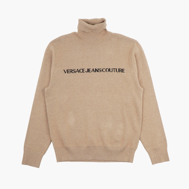 Maglione a collo alto VERSACE Jeans Couture in beige-nero con logo iconico