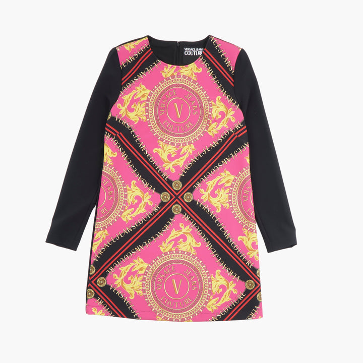 VERSACE Iconic Multicolor Print Dress with Long Sleeves - Made in Italy