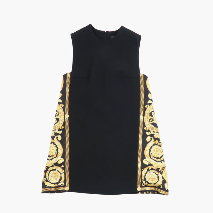 VERSACE Black and Gold Accent Sleeveless Dress - Made in Italy