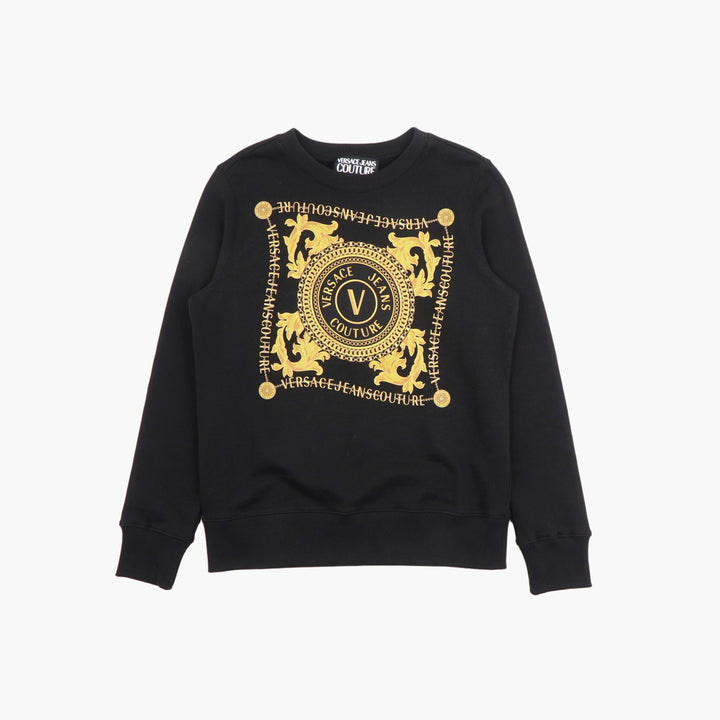 Versace Black-Yellow Sweatshirt with Gold Jeans Couture Motif