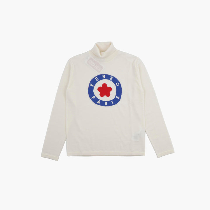 KENZO Women's Turtleneck Long-Sleeved Top with Floral Logo - White-Multi