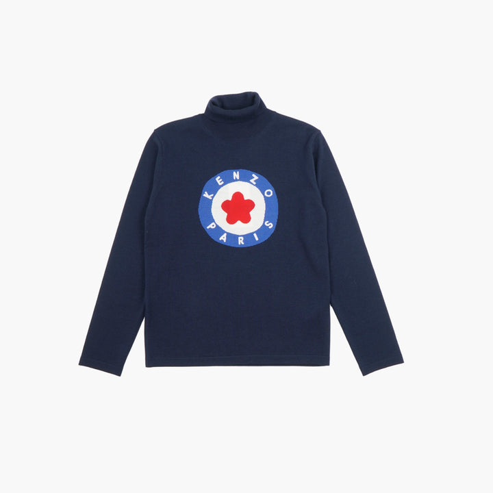 KENZO Turtleneck Sweater with Logo, Navy-Multi