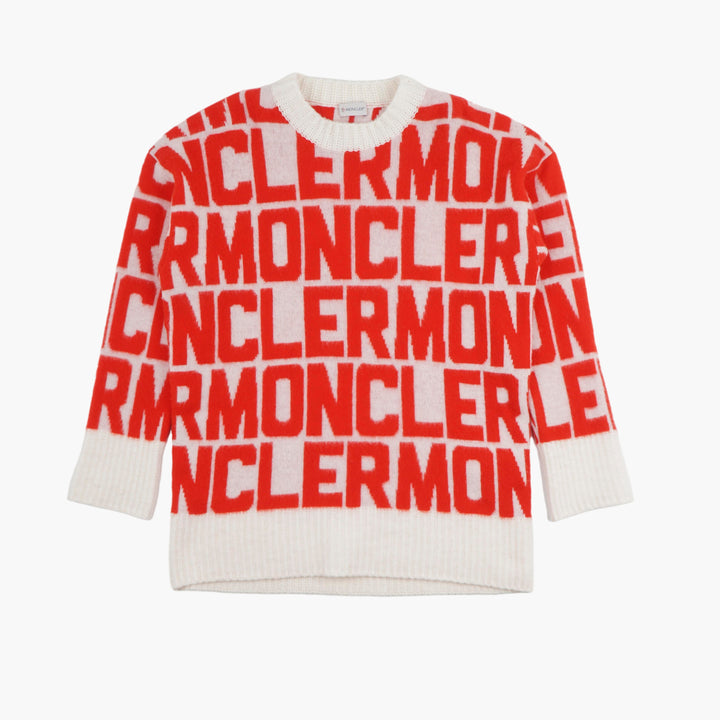 MONCLER White-Orange Logo Pattern Sweater with Crew Neck for Men