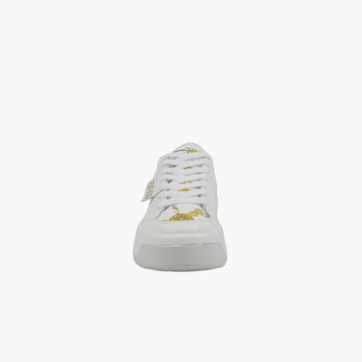 VERSACE Women's White-Yellow Sneakers with Iconic Branding