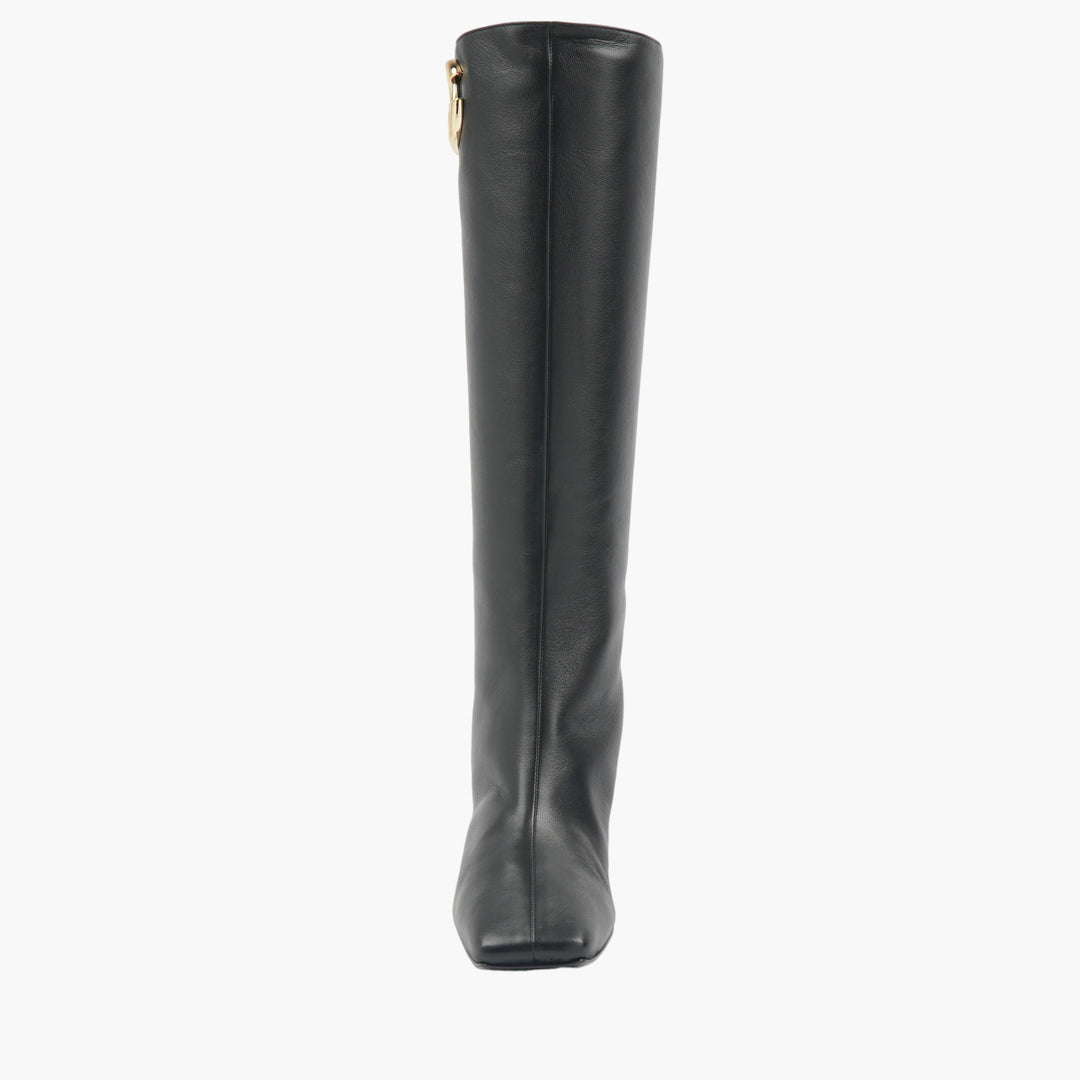 Dolce & Gabbana Black Leather Boots with Gold Logo Accent - Made in Italy