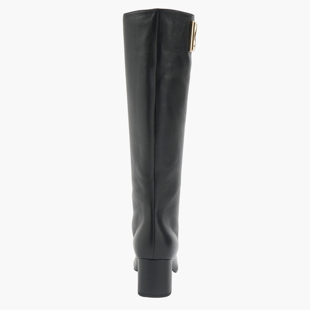 Dolce & Gabbana Black Leather Boots with Gold Logo Accent - Made in Italy