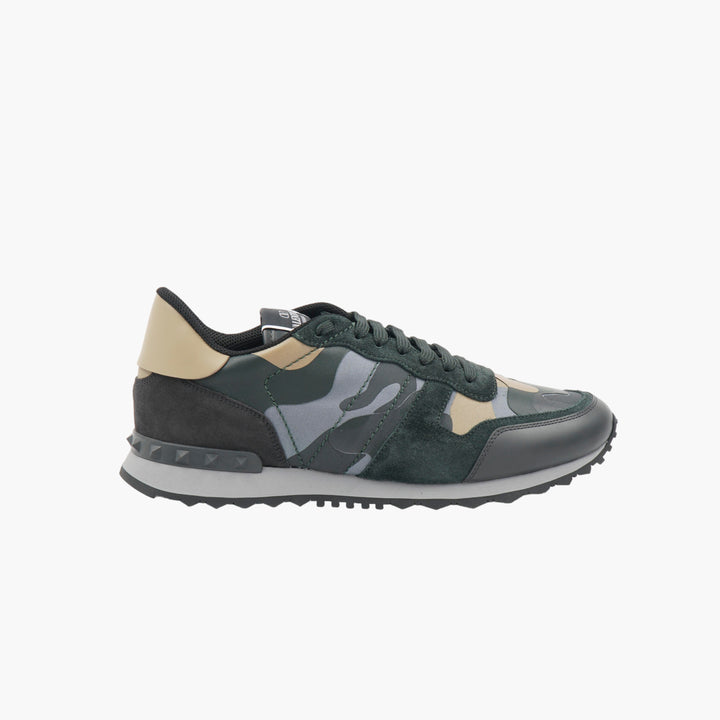 Valentino Green-Multi Camouflage Leather & Suede Sneakers - Made in Italy