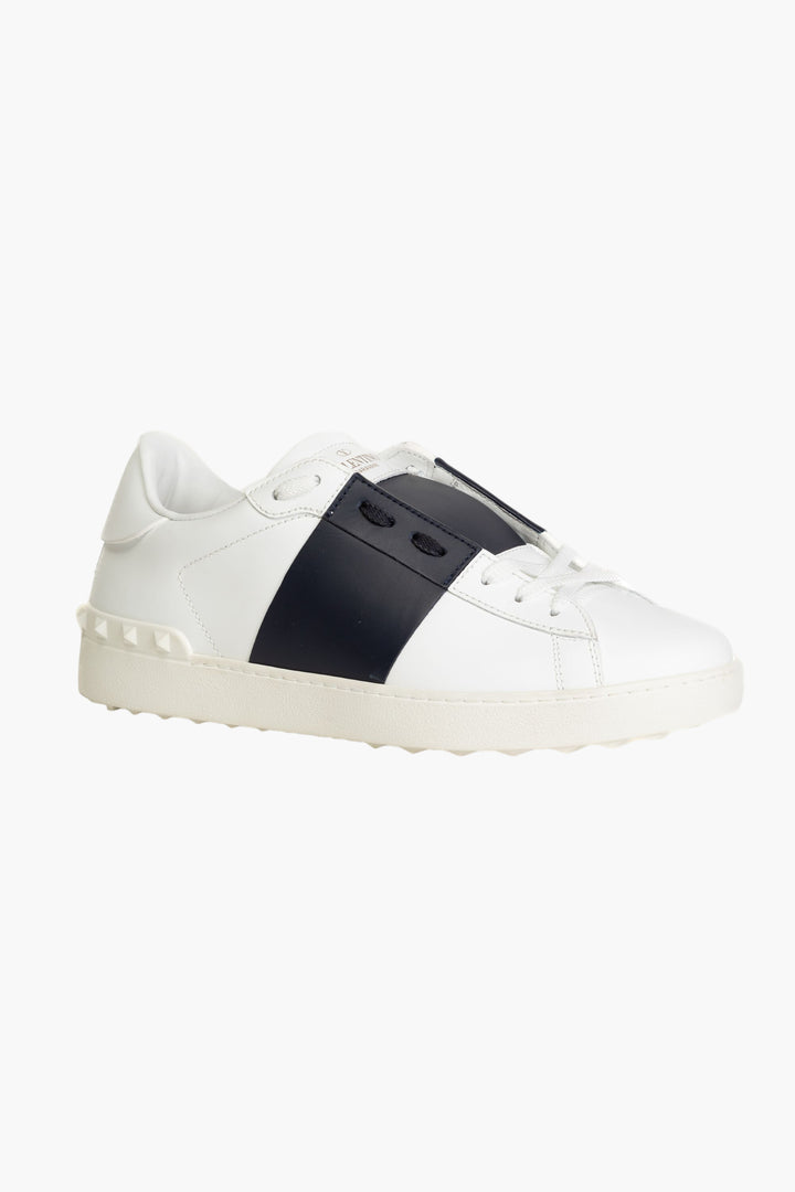 VALENTINO White-Navy Premium Leather Sneakers with Rockstud Accents - Made in Italy