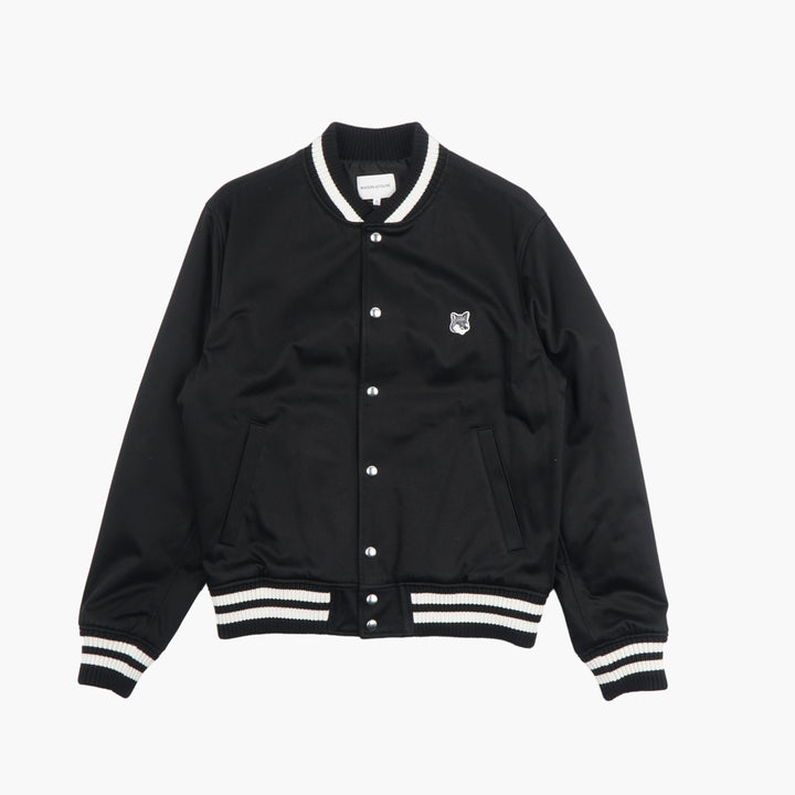 Giacca Varsity MAISON KITSUNE in nero con dettagli di toppa di volpe