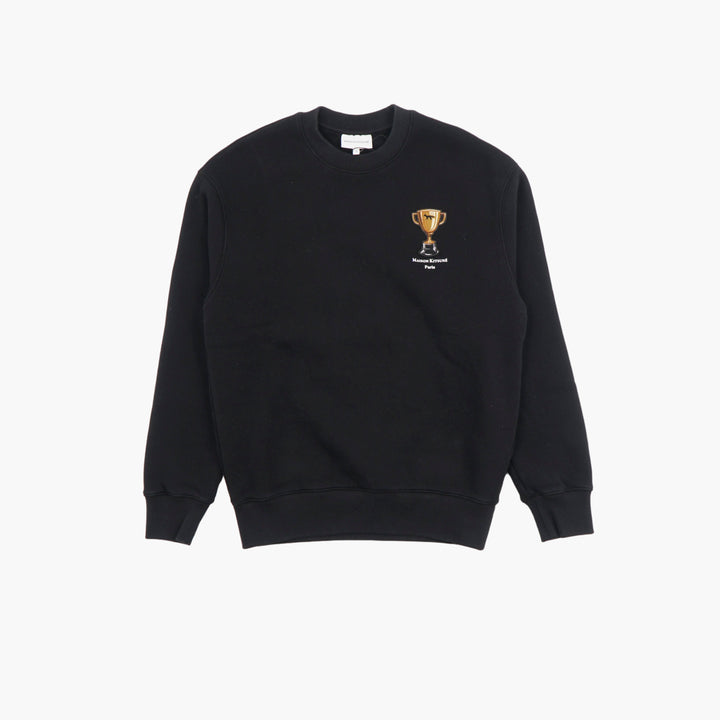 MAISON KITSUNE Black Sweatshirt with Logo and Trophy Emblem