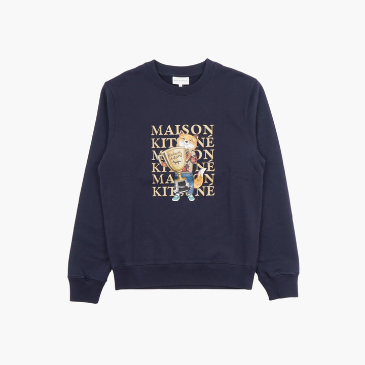 Felpa blu navy MAISON KITSUNE con stampa volpe - Pullover in cotone di qualità superiore