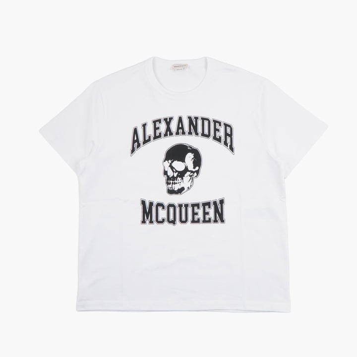 ALEXANDER MCQUEEN T-shirt con logo e motivo teschio in bianco, realizzata in Italia