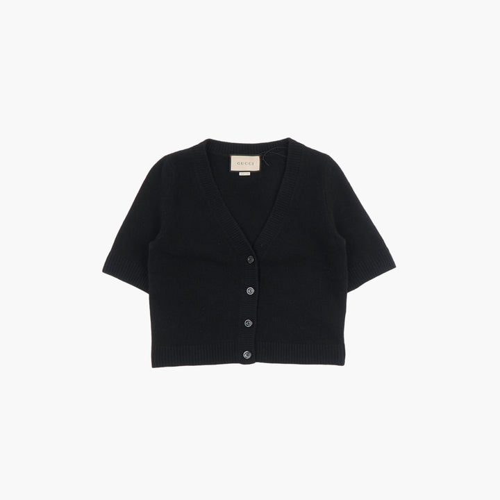 GUCCI Nero Black V-Neck Cardigan with Button Closure - Made in Italy