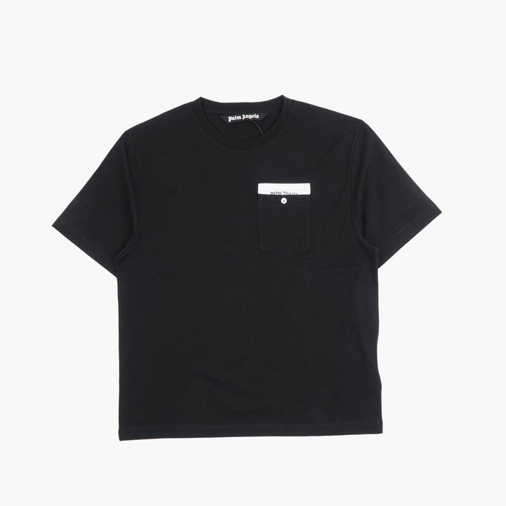 Palm Angels Black T-Shirt with Iconic Logo and Front Pocket