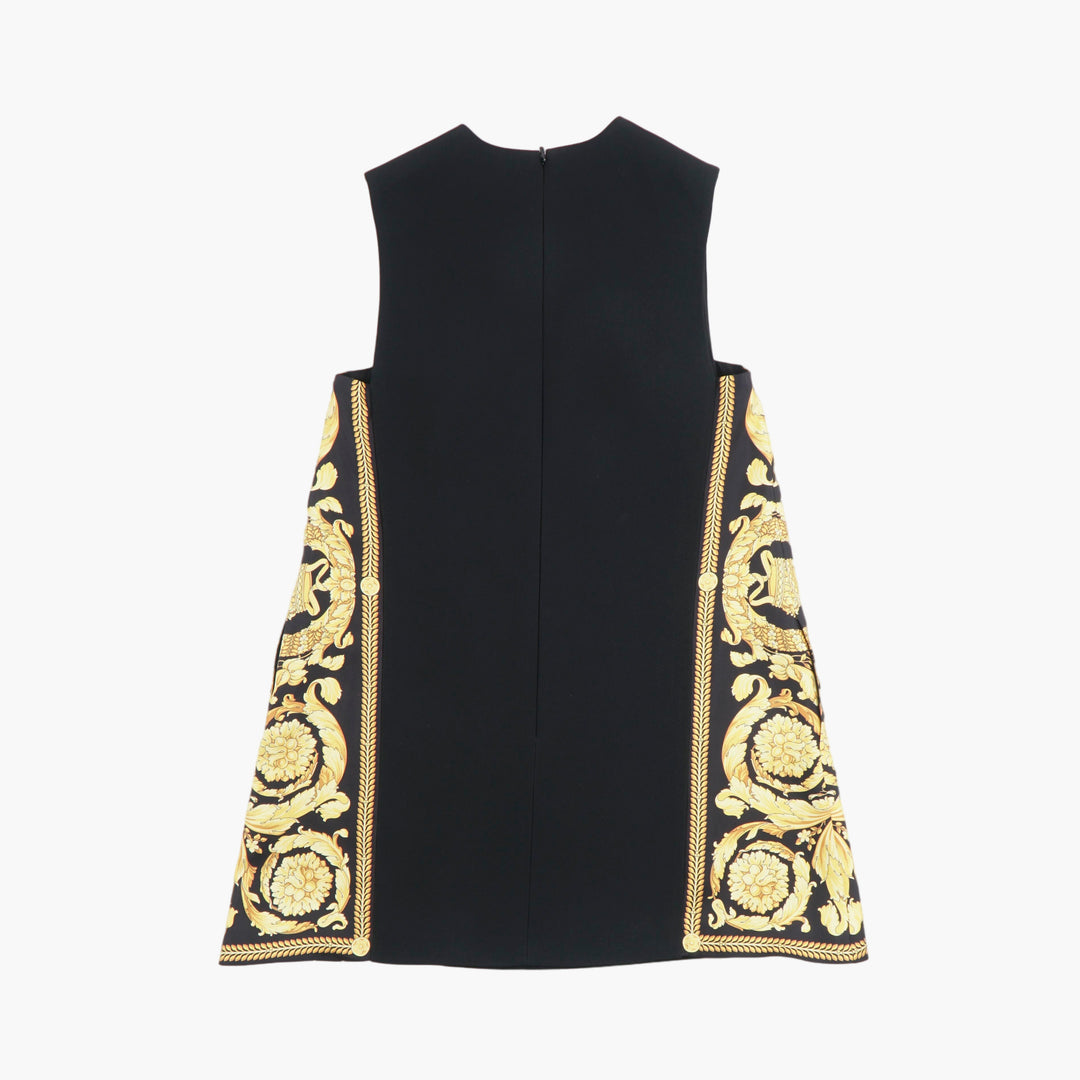 VERSACE Black and Gold Accent Sleeveless Dress - Made in Italy