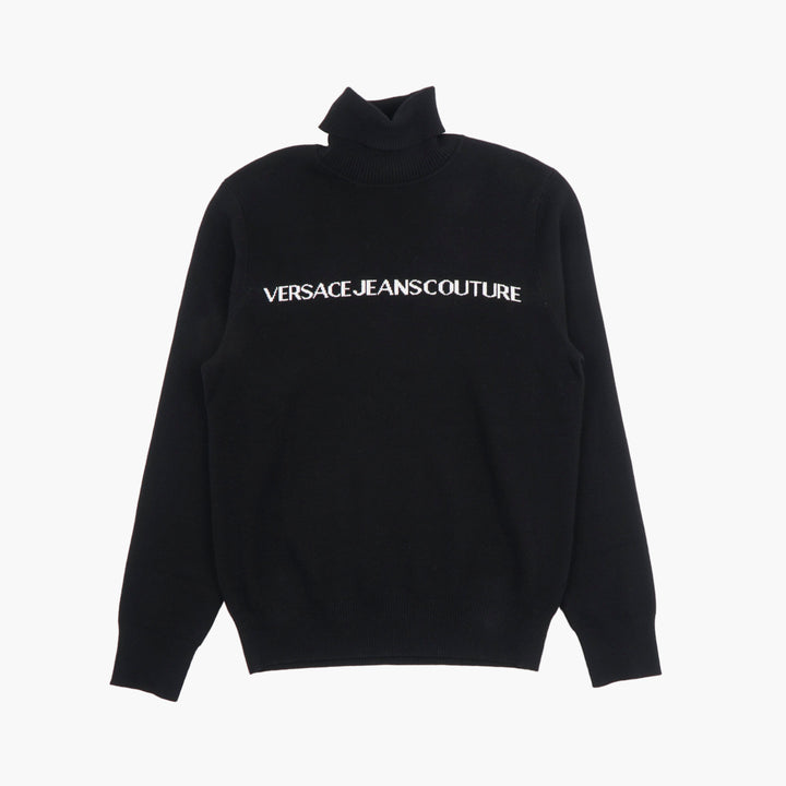 VERSACE Jeans Couture Black Turtleneck Sweater - Iconic Logo Design