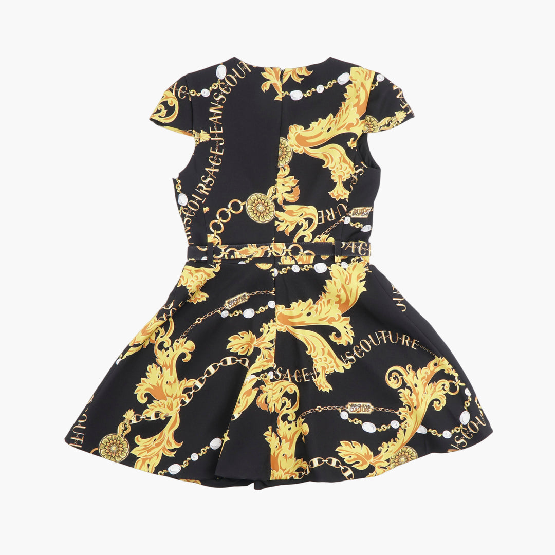 Versace Women's Baroque Print Dress in Black-Yellow Made in Italy