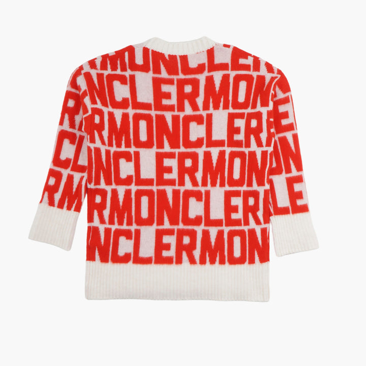 MONCLER White-Orange Logo Pattern Sweater with Crew Neck for Men