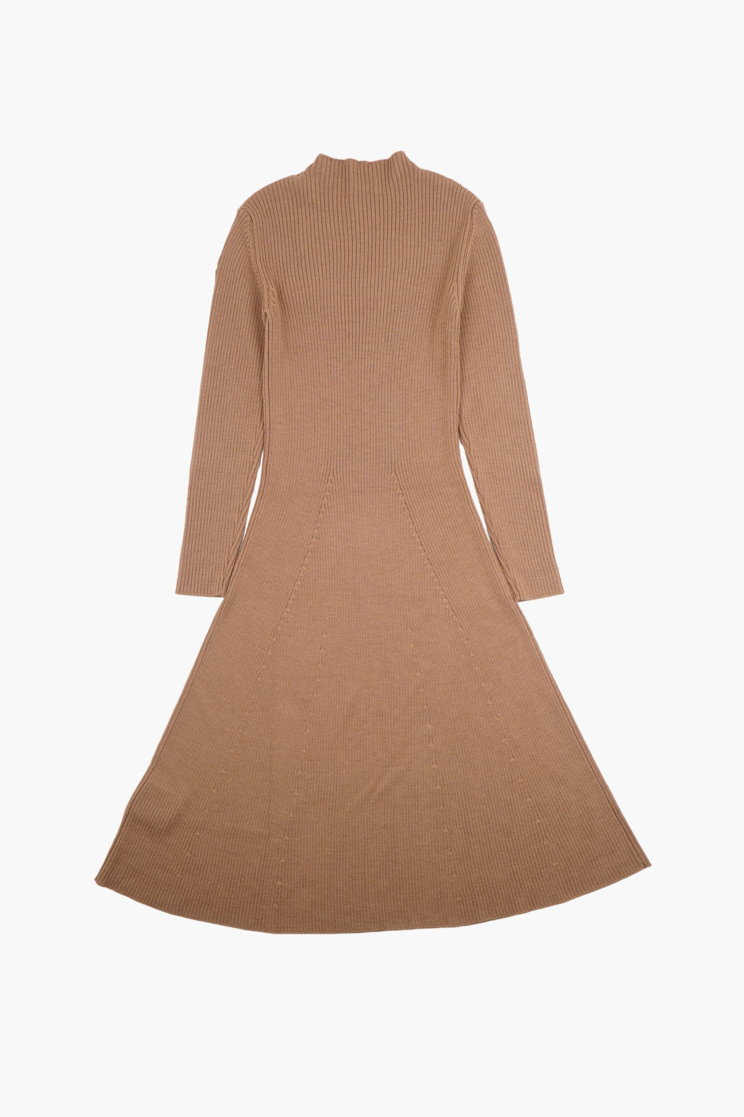 Moncler Ribbed Knit Camel Dress with Long Sleeves