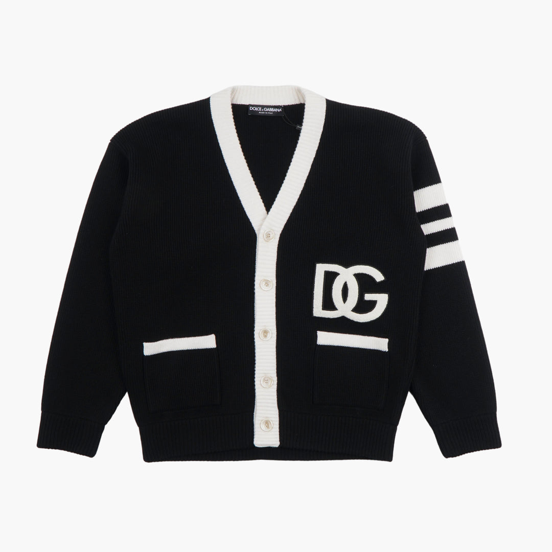 Dolce & Gabbana Black Cardigan with White Trim and DG Logo - Made in Italy