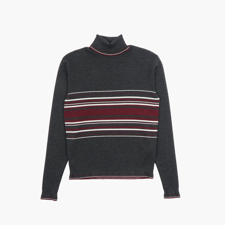 Dolce & Gabbana Dark Grey-Multi Striped Turtleneck Sweater - Made in Italy