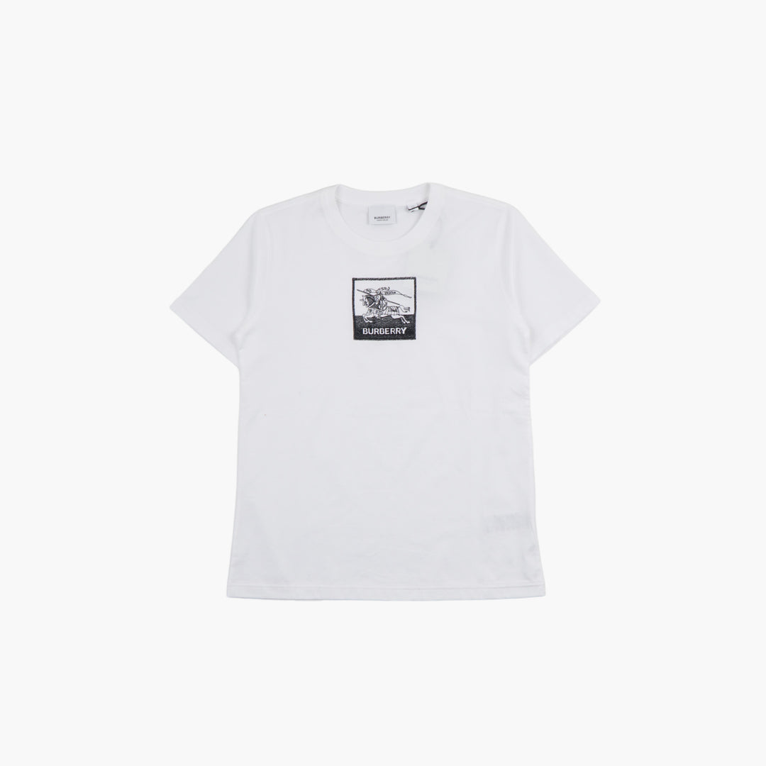 T-shirt in cotone con logo BURBERRY in bianco