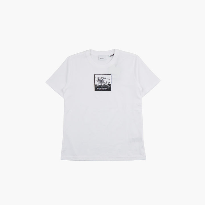 T-shirt in cotone con logo BURBERRY in bianco