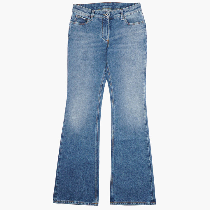 Jeans svasati in denim da donna OFF-WHITE in lavaggio blu sbiadito