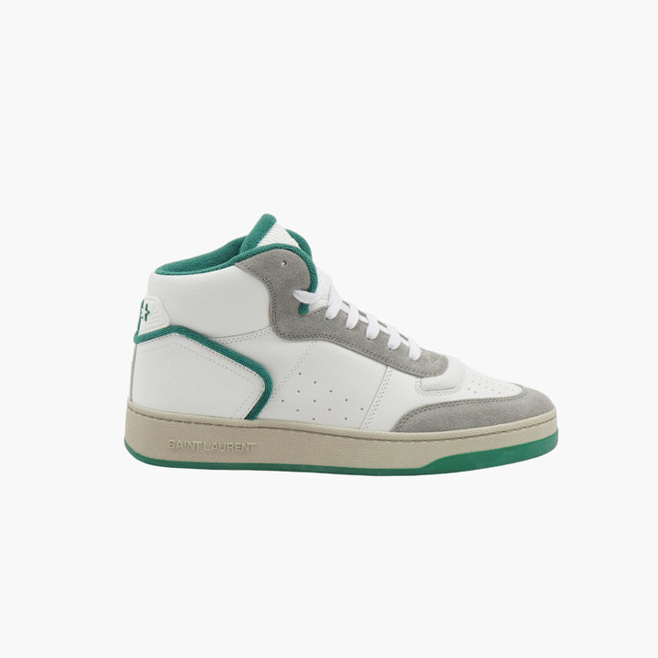 SAINT LAURENT Eleganti Sneakers Made in Italy in Pelle e Camoscio Bianco-Verde-Grigio