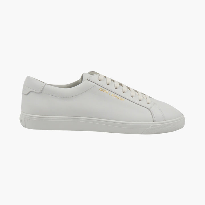 SAINT LAURENT White Leather Sneakers with Gold Logo -