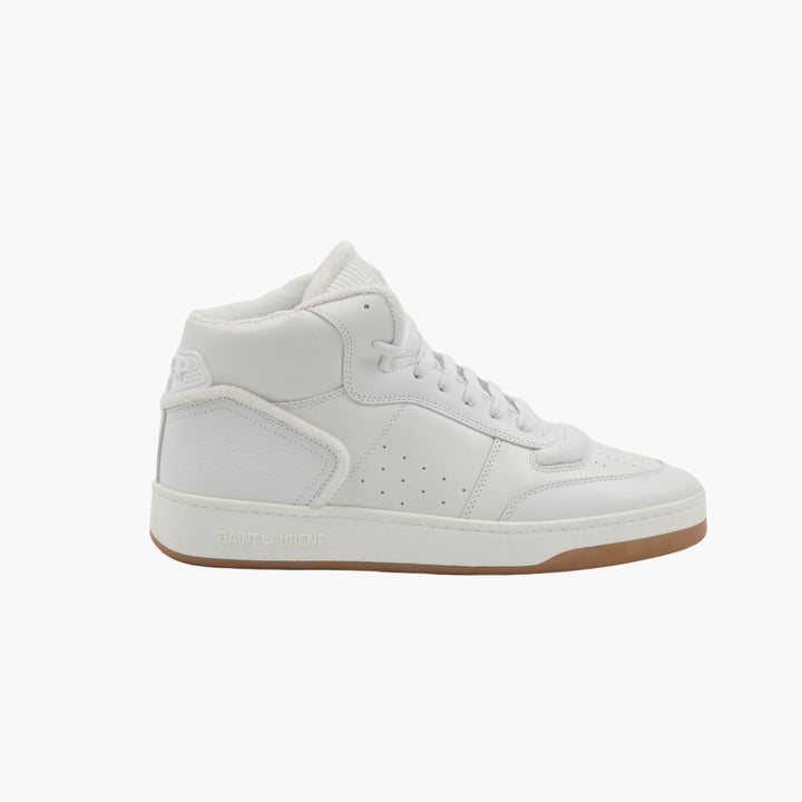 SAINT LAURENT Men's Premium White Leather High-Top Sneakers Made in Italy