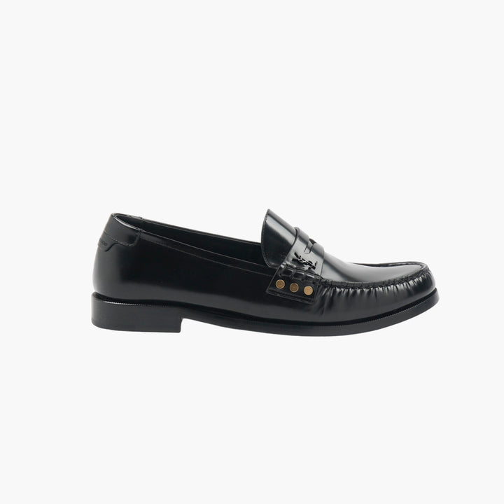 SAINT LAURENT Nero Polished Leather Loafers - Made in Italy