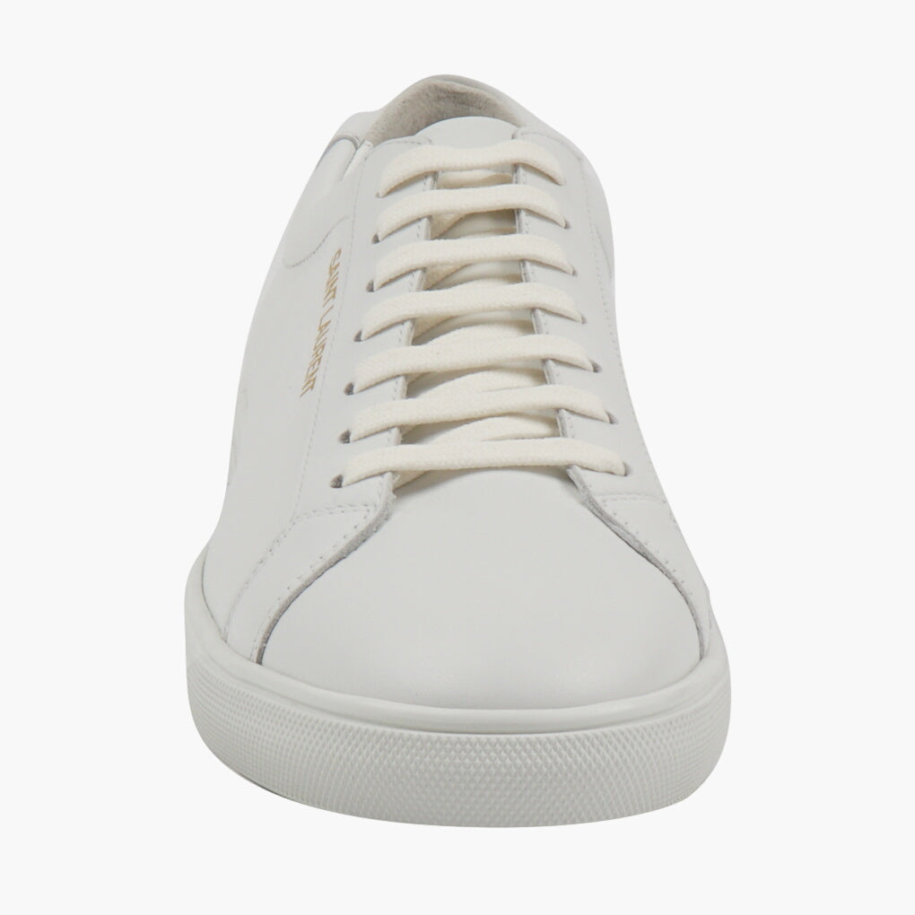 SAINT LAURENT White Leather Sneakers with Gold Logo -