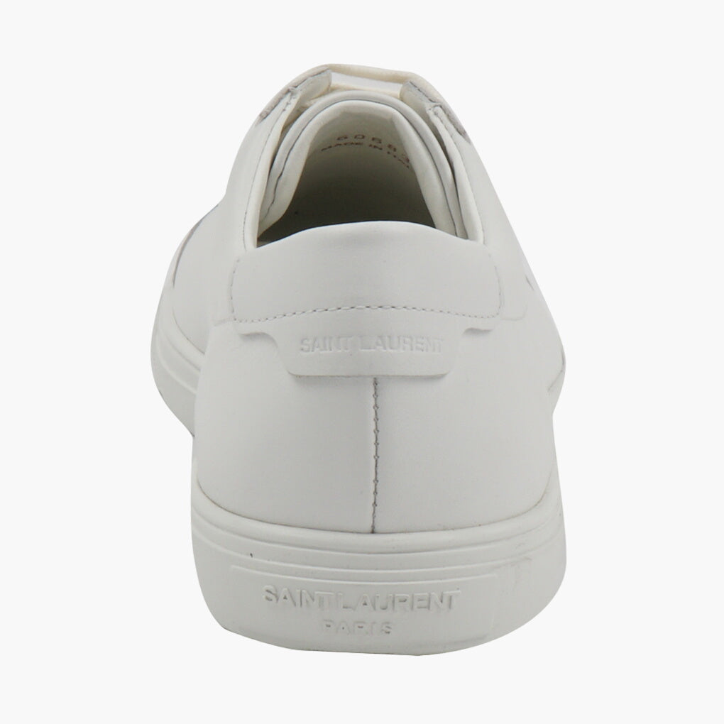 SAINT LAURENT White Leather Sneakers with Gold Logo -