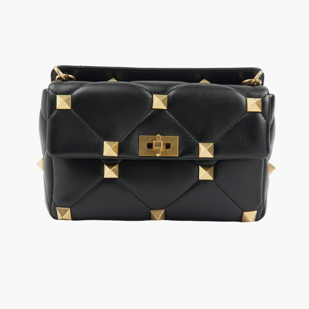 Valentino Black Quilted Handbag with Gold-Tone Studs - Luxury Made in Italy