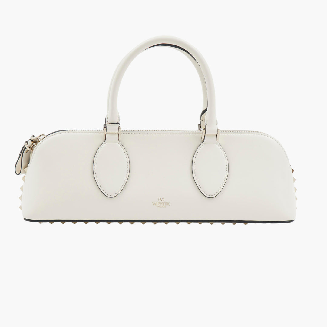 VALENTINO Leather Rockstud Clutch Bag - Made in Italy, Bianco