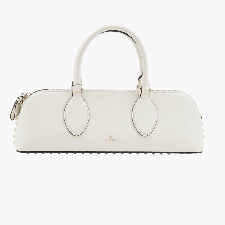 VALENTINO Leather Rockstud Clutch Bag White