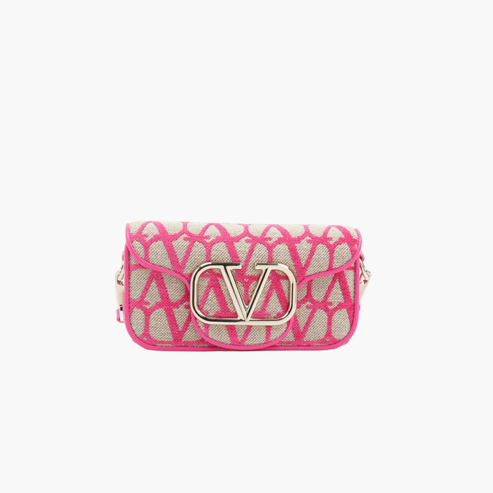 Valentino Fuxia-Beige Designer Bag with Iconic V Logo - Made in Italy