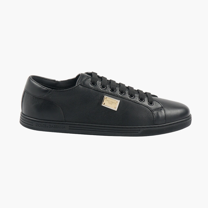 Dolce & Gabbana Leather Sneakers - Black and Gold Luxury Footwear Made in Italy