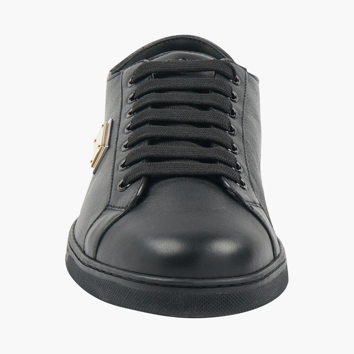 Dolce & Gabbana Leather Sneakers - Black and Gold Luxury Footwear Made in Italy