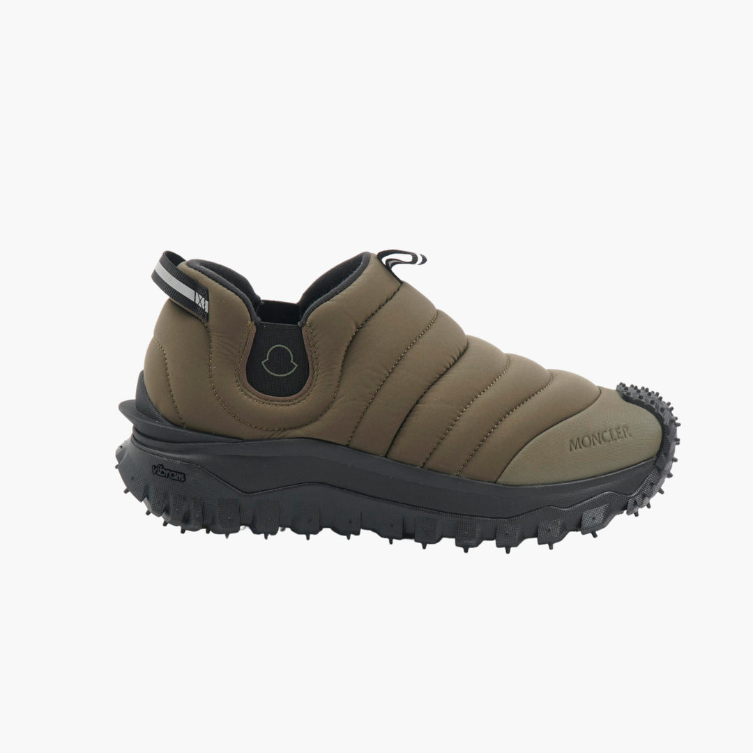 MONCLER Scarpe Slip-On in Nylon Trapuntato con Suola Vibram, Oliva