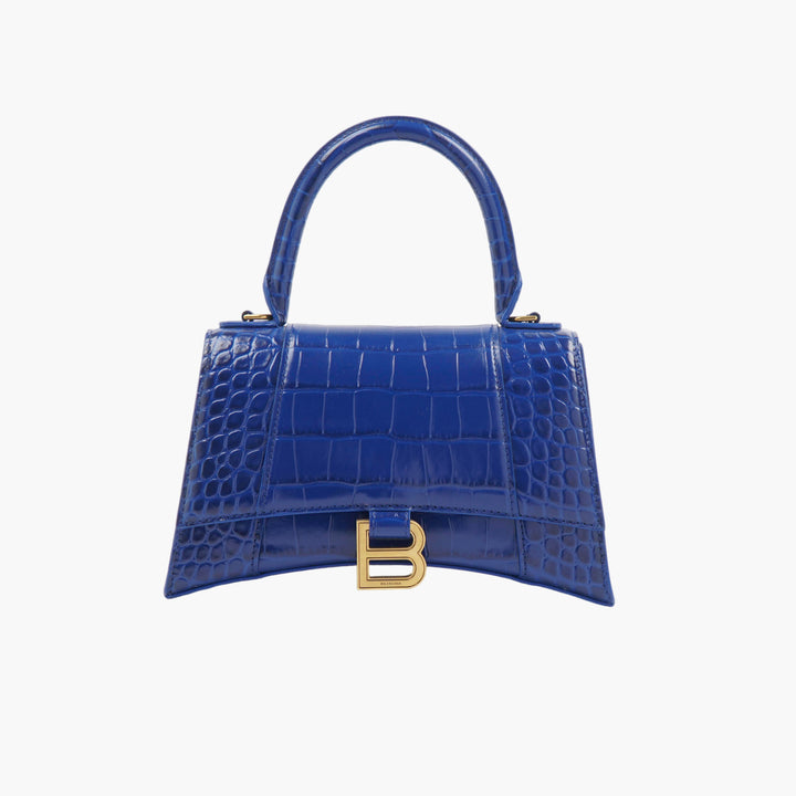 Balenciaga Croc-Embossed Handbag in Blue-Gold with Iconic 'B' Logo