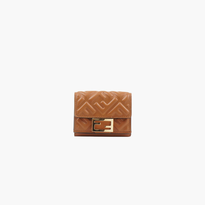 Fendi Brown Iconic Embossed Wallet with FF Motif and Polished Hardware