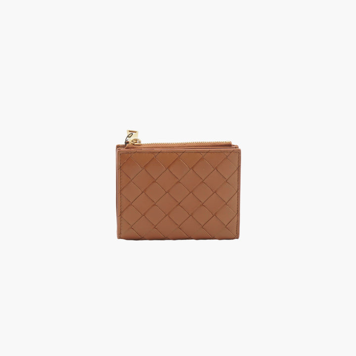 Bottega Veneta Leather Intrecciato Woven Card Holder in Brown