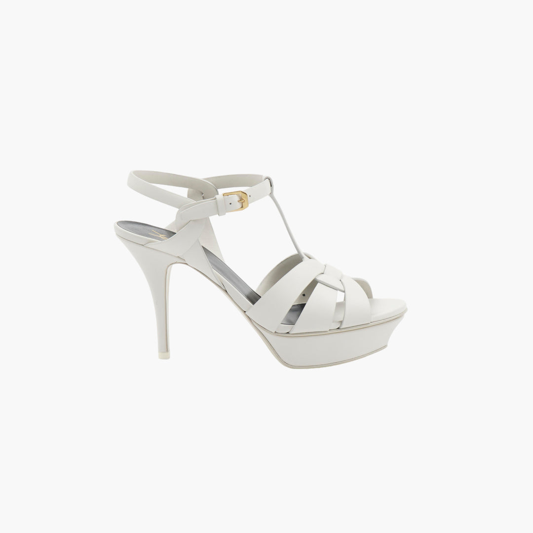 SAINT LAURENT Women's White Leather High-Heeled Sandals