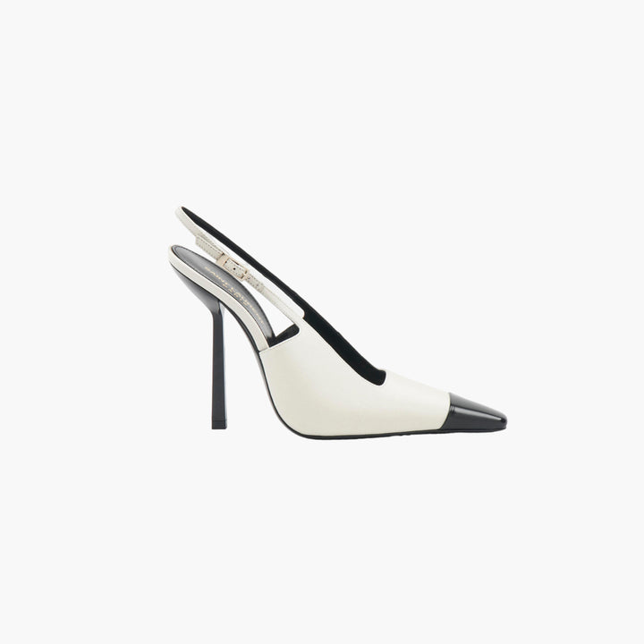 SAINT LAURENT Women's Black and White Slingback Heels - Made in Italy