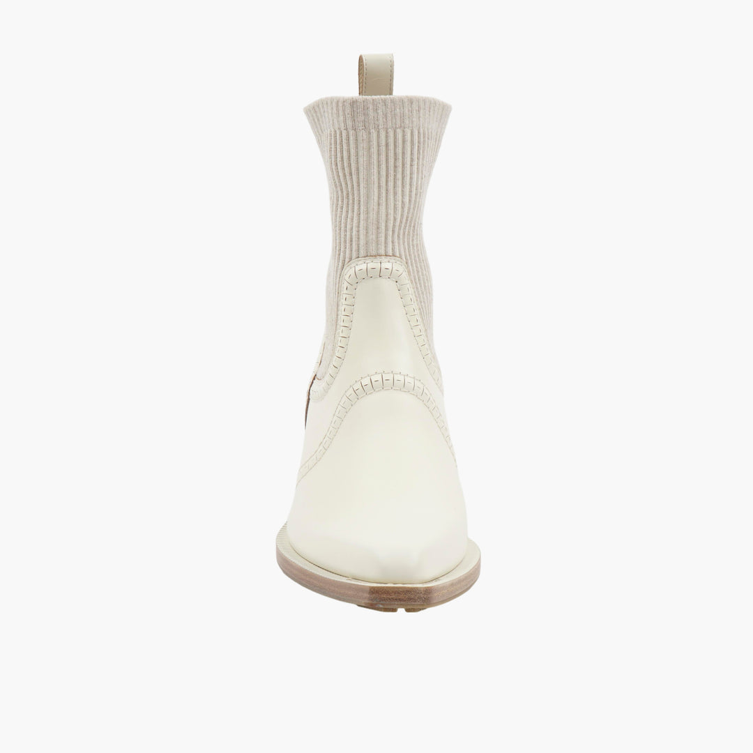 Chloè Ankle Boots, White-Beige, Modern Design with Sleek Leather and Ribbed Upper