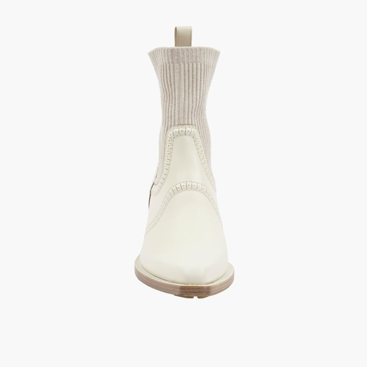 Chloè Ankle Boots, White-Beige, Modern Design with Sleek Leather and Ribbed Upper