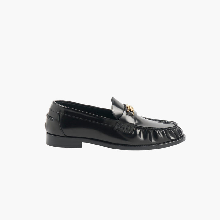 VERSACE Women's Loafers Black Patent Leather with Medusa Emblem